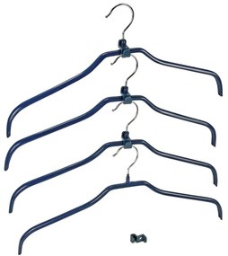 Sada 4 modrých protišmykových vešiakov na oblečenie a držiakov Wenko Hanger Slim