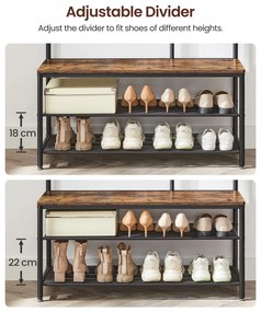 VASAGLE HSR415B01 – multifunkčný vešiak na kabáty so zrkadlom a lavicou