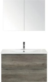 Kúpeľňový nábytkový set Pulse 90 cm s keramickým umývadlom dub Nebraska a zrkadlovou skrinkou