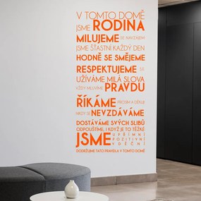 Veselá Stena Samolepka V tomto dome Farba: oranžová, Veľkosť: 100 x 207 cm