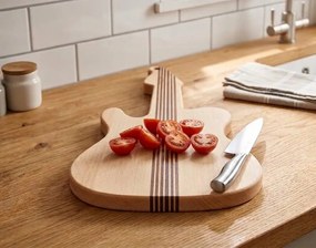 AMADEA Drevená doštička v tvare gitary, masívne drevo, 45x20x2 cm