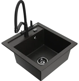 Mexen Vito, 1-komorový granitový drez 520x490x210 mm, drezová batéria Duo, čierna-zlatá metalíza, 6503-75-671701-70-B