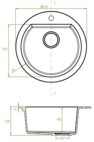 Laveo Dafne, 1-komorový granitový drez 510x510x205 mm, biela, LAV-SBD_680T