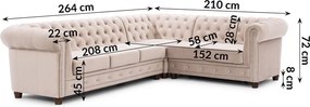 Béžová zamatová rozkladacia rohová pohovka (pravý roh/do L) York Blik – Ropez