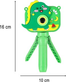 Detský digitálny fotoaparát KIK Dinosaurus so statívom, zelený