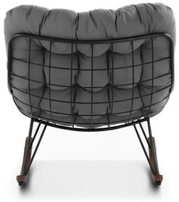 Hojdacie kreslo z technoratanu s mäkkými vankúšmi sivej farbe