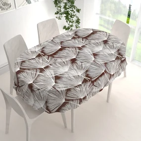 Biante Bavlnený oválny obrus Sandra SA-499 Biele abstraktné páperie na hnedom 140x200 cm