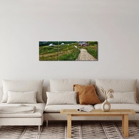 Obraz - Horská krajina s domčekmi (s hodinami) (90x30 cm)