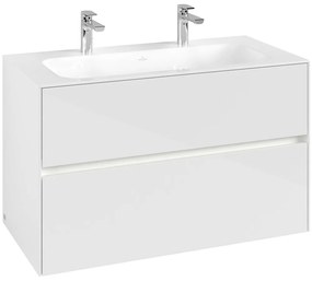 VILLEROY &amp; BOCH Collaro závesná skrinka pod umývadlo, 2 zásuvky, s LED osvetlením, 996 x 498 x 603 mm, Glossy White, C139B0DH