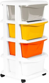 Pojazdný regál so 4 zásuvkami na kolieskach, plastový