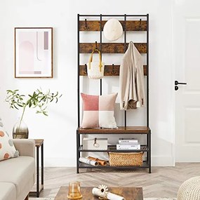 Vešiak na kabáty a botník, čierna farba, 184x84x30cm