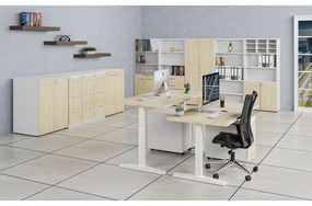 Kancelársky mobilný kontajner na závesné zložky PRIMO WHITE, 3 zásuvky, biela/dub prírodná