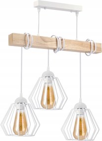 BERGE LED závesné stropné svietidlo, drevený trám, 3xE27 - biela