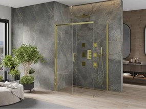 Mexen Omega, sprchovací kút s posuvnými dverami 110 (dvere) x 80 (stena) cm, 8mm sklo, zlatý profil-číre sklo, 825-110-080-50-00