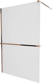 Mexen Kioto+, sprchová zástena s poličkou a držiakom na uteráky 140 x 200 cm, 8mm sklo námraza, profil ružové zlato, 800-140-121-60-30