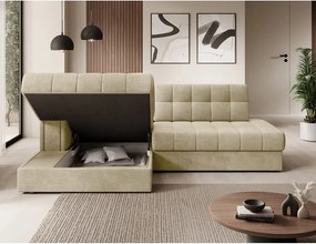 Svetlohnedá zamatová rozkladacia rohová pohovka (ľavý roh/s leňoškou) Blezalt – ELTAP