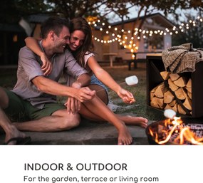 Blumfeldt Kindlewood S Black, stojan na drevo, lavička, 57 × 56 × 36 cm, bambus, zinok