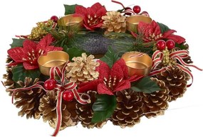 Adventný šiškový veniec POINSETTIA s mašľou 30 cm