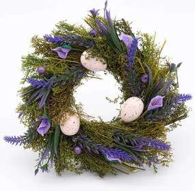 DECOLED Velikonoční věnec, 25 x 25 x 8 cm, zelený věnce, fialové květy