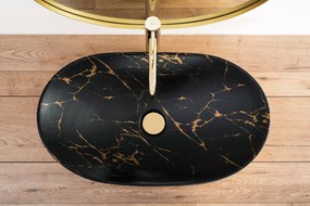 Rea Royal Black Marble Gold, umývadlo na dosku 605x360x150 mm, imitácia kameňa Marble čierna-zlatá, REA-U8008