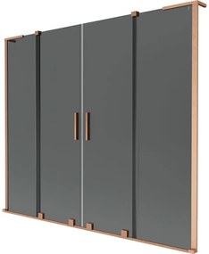 Mexen Velar L Duo, 2-krídlová posuvná vaňová zástena 200 x 150 cm, 8mm šedé sklo, medená matná, 896-200-003-42-65