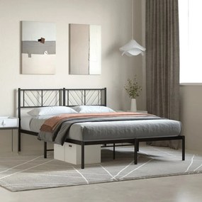 Kovový rám postele s čelom čierny 140x200 cm 372180