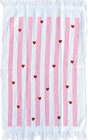Biely froté kuchynský uterák so srdiečkami a prúžkami - 40*66 cm