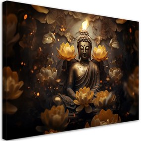 Obraz na plátně, meditující buddha květiny - 90x60 cm