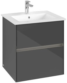 VILLEROY &amp; BOCH Collaro závesná skrinka pod umývadlo, 2 zásuvky, s LED osvetlením, 561 x 480 x 610 mm, Glossy Grey, C142B0FP