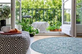 Šnúrkový okrúhly koberec SIZAL LOFT 21193 BOHO, slonovinová kosť - modrý