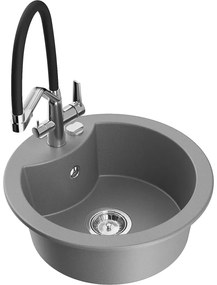Mexen Diego, 1-komorový granitový drez 488x488x167 mm a drezová batéria Duo, šedá, 6512-71-671701-07