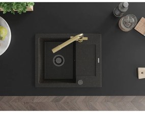 Mexen Enzo, granitový drez 576x465x174 mm, 1-komorový, zlatá batéria Duero, čierna - zlatá metalíza, 6506-75-671600-50-B