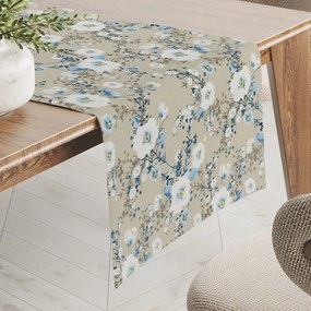 Biante Bavlnený behúň na stôl Sandra SA-552 Modré popínavé kvety na béžovom 45x140 cm