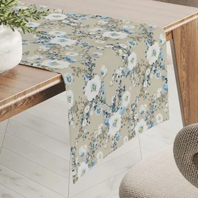 Biante Bavlnený behúň na stôl Sandra SA-552 Modré popínavé kvety na béžovom 35x140 cm