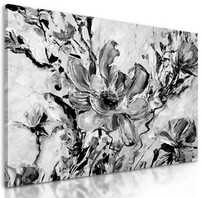 Obraz nádherná maľovaná abstrakcia kvetu  v čiernobielom prevedení