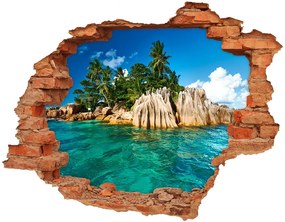 Nálepka 3D diera na stenu betón Tropický ostrov nd-c-78907278