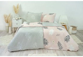 Posteľné obliečky krepové papradie ružovo-šedé 140x200/70x90 cm