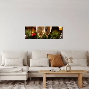 Obraz - Poháre šampanského (s hodinami) (90x30 cm)