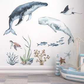 Gario Detská nálepka na stenu Ocean - veľryba, bieluha, korytnačka a raja