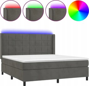 vidaXL Kontinentálna posteľ s matracom a Led, sivý zamat, 160x200 cm