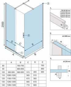 Sprchovací kút REA MONTANA 130/dvere x 80/zástena cm, zlatá kartáčovaná/transparent - bez vaničky