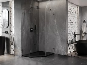Mexen Lunar, päťuholníkový sprchový kút s ľavým sklonom 80 x 90 cm, 8mm číre sklo, grafitový profil, 831-080L-090P-95-00-L