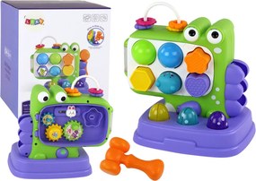 LEAN Toys Edukačný panel dinosaurus – hra Pleskni krtka a triedič, fialový