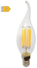 Diolamp LED Filament žiarovka číra Candle Flame C35 6W/230V/E14/4000K/770Lm/360°