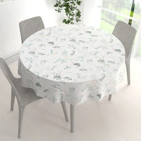 Biante Detský bavlnený okrúhly obrus Sandra SA-688 Morský svet zelený na bielom Ø 130 cm