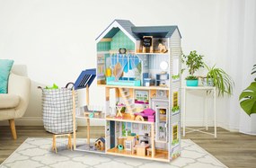 Veľký drevený domček pre bábiky ECOTOYS Rezidencia Maya 138 cm, 4 poschodia, 28 dielov