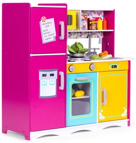 Veľká drevená kuchynka pre deti, farebná otváracia chladnička, rúra, mikrovlnka ECOTOYS