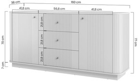 Komoda Vespera 160 cm na sokli - kašmírová / orech / zlatá