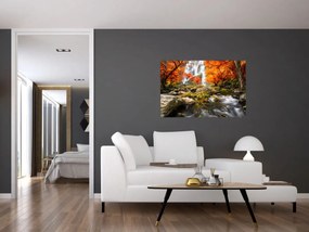 Obraz - Vodopády v jesennej krajine, oranžový (90x60 cm)
