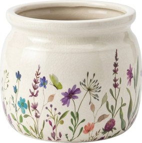 Keramický obal na kvetináč s lúčnymi kvetmi Rustic Flora - Ø 20*15 cm